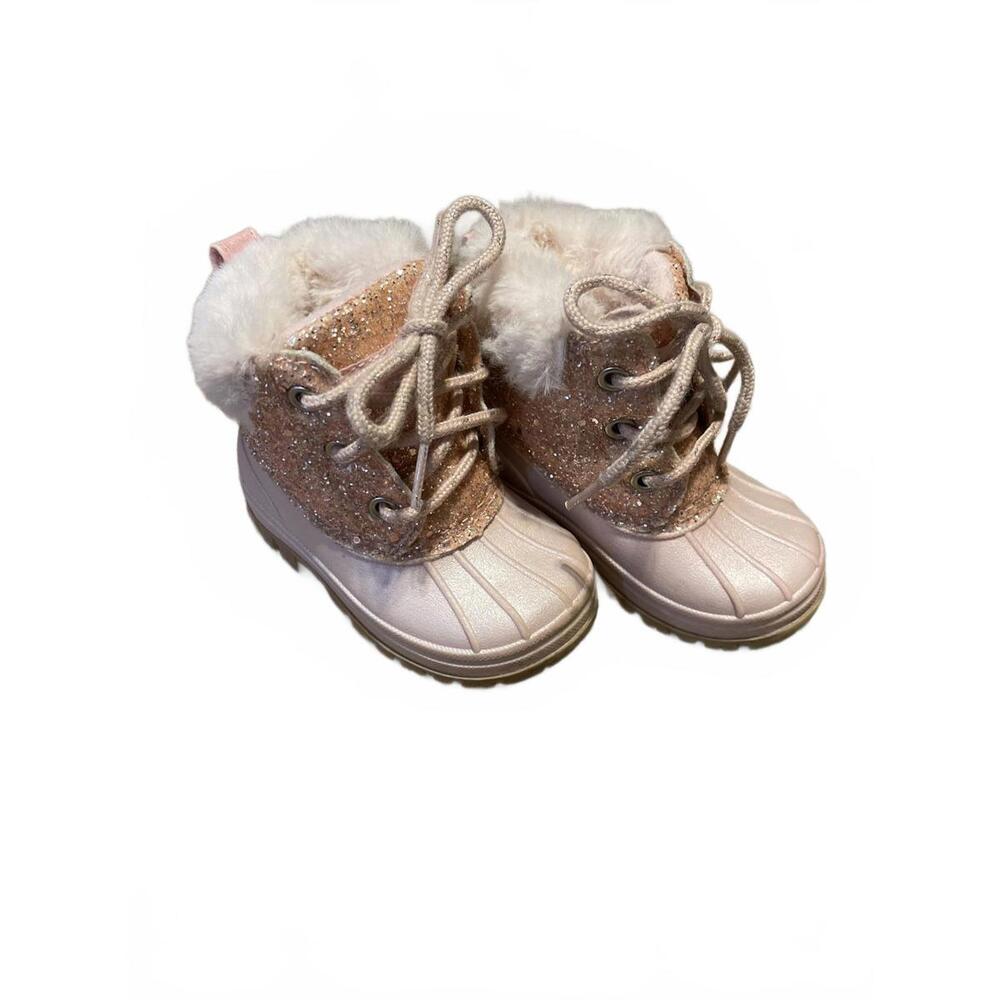 London Fog Girl's Rose Gold Stockport Winter Boots w Faux Fur Lining & Glitter 6 - Picture 2 of 6